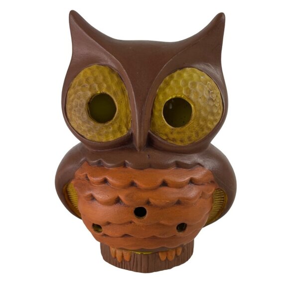 Vintage Ceramic Owl Votive/Tealight Candle Luminary Lantern Brown Yellow Orange - Picture 1 of 11